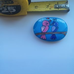 Love Birds Painted Art Rock Stone Paperweight